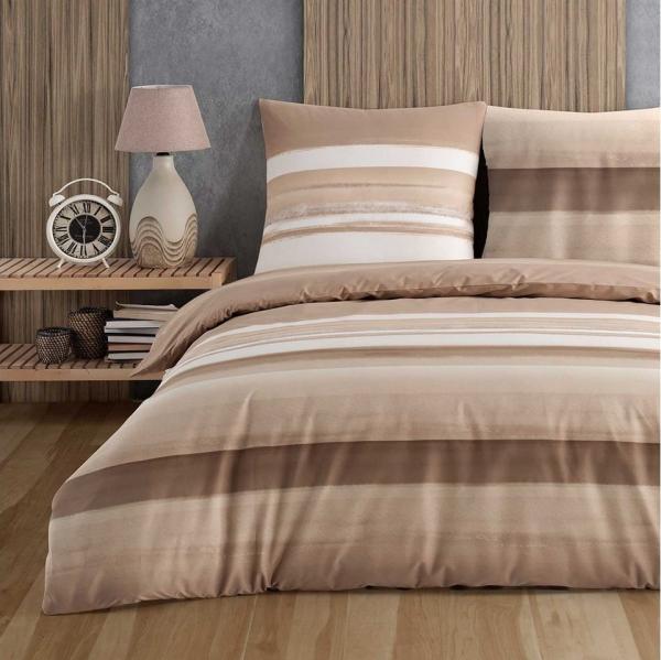 Buymax Bettwäsche Palermo, Renforcé: 100% Baumwolle, 2 teilig, 135x200 cm, Bettbezug-Set, mit Reißverschluss, Streifen, Braun-Beige