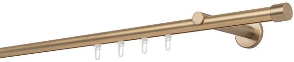 Gardinenstange auf Maß Innenlauf 20mm Cap 1-lauf Vorhangstange Wandträger 12cm Stilgarnitur Gleiter für Vorhänge - Messing-Matt - 100cm