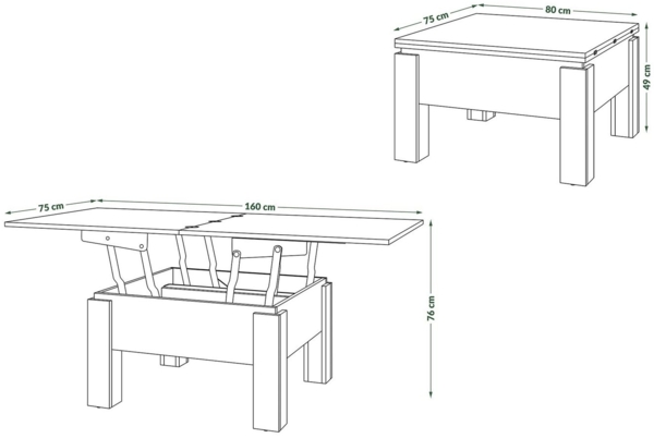 designimpex Couchtisch Design Oslo Tisch höhenverstellbar aufklappbar Esstisch Bild 3