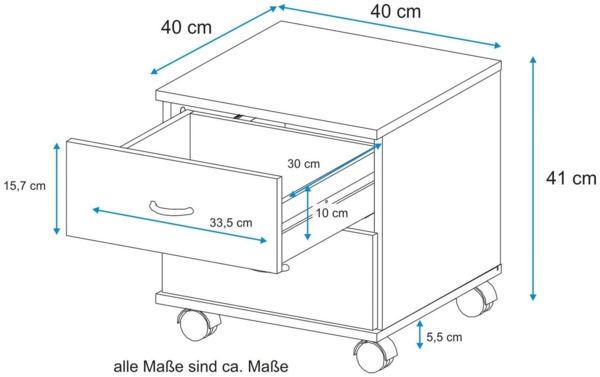 VOGL Möbelfabrik Rollcontainer Barrie, Bürocontainer, Nachtschrank, (1 St), Ausführungen mit/ohne Schubladen, Höhe 41 cm, Made in Germany Bild 2