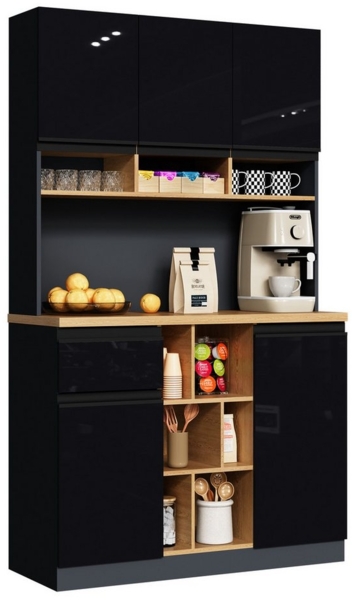 MODFU Hochschrank moderner Küchenschrank,Buffet,Sideboard (Modernes Sideboard 105x45x185 cm –mit Metallgriffen, verstellbaren Regalen & Kippschutz) Schubladen,offener Stauraum