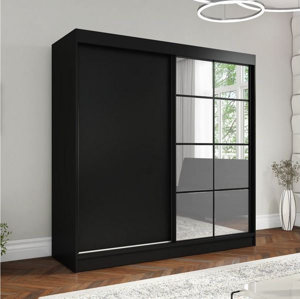 A&J MöbelLand GmbH Schiebetürenschrank TINA 2-türiger Kleiderschrank mit 2 Kleiderstangen und Spiegel (TOP ANGEBOT! Geräumiger Schrank mit einer Breite von 200 cm und Spiegel, ideal zur Aufbewahrung von Kleidung und Accessoires. TOP PRODUKT! Wählen Sie...