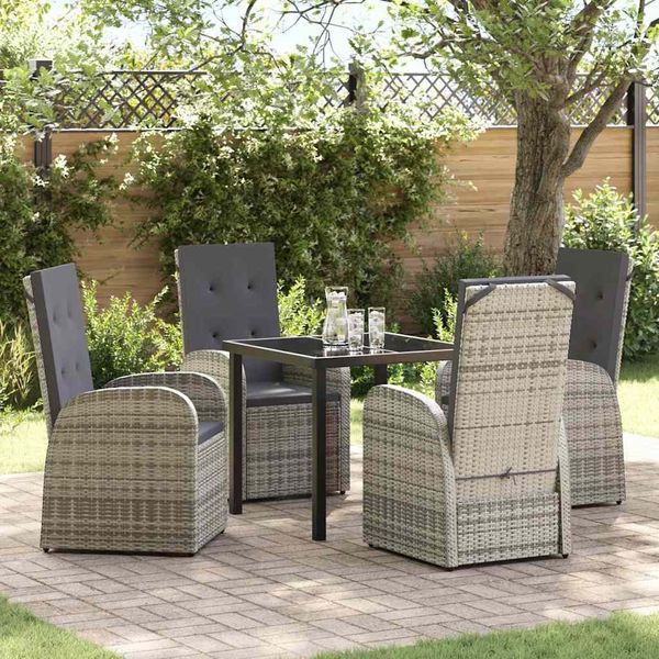 vidaXL Garten Essgruppe mit Kissen 5 pcs Grau Poly-Rattan 3379479