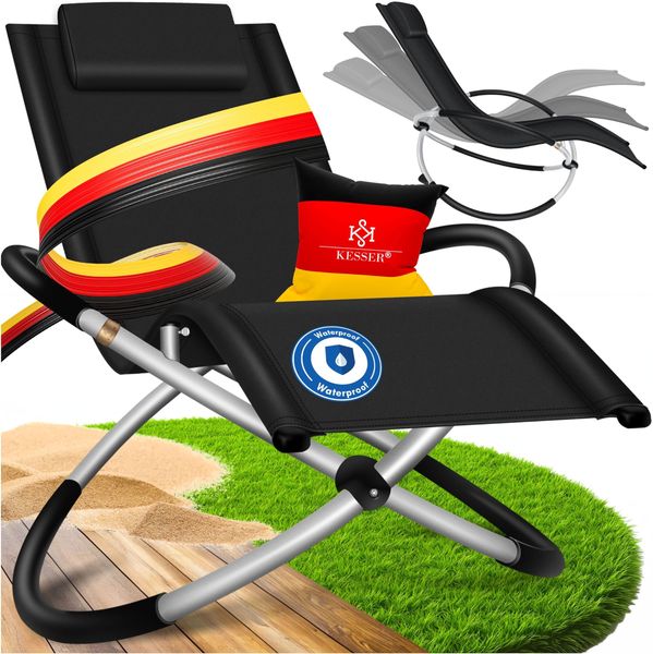 KESSER® Relaxliege Liegestuhl | Gartenliege | Gartenstuhl | Klappstuhl faltbar | Schwungliege | Schaukelsessel | ergonomische Relaxsessel | wetterfest | 180 kg Belastung | 174 x 78 x 89 cm Schwarz