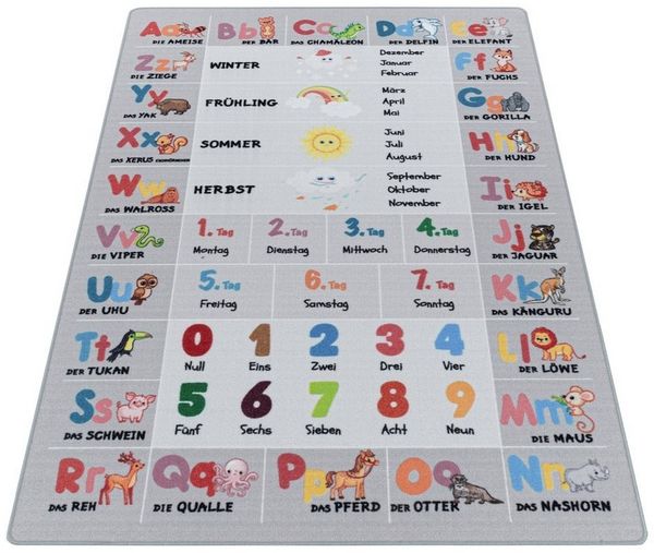 Stilvoll Günstig Kinderteppich Teppich für den Flur oder Küche Alphabet - Buchstaben - Zahlen - Tiere, Läufer, Höhe: 7 mm