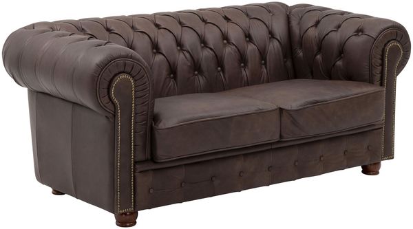 Sofa 2-Sitzer Kath Echtleder (Antikoptik) braun