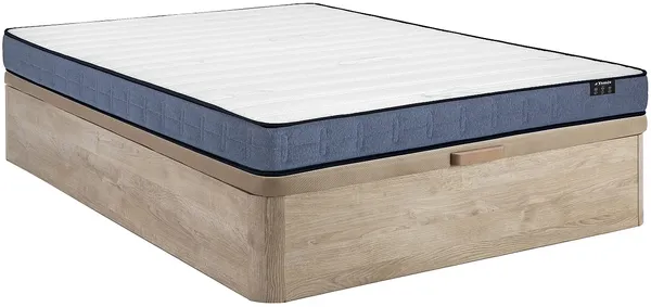 Vente-unique - DAYNI Mattress and bed base set StoffHolz, Platte BeigeWeiß - B 140 cm x H 19 cm30 cm x L 190 cm