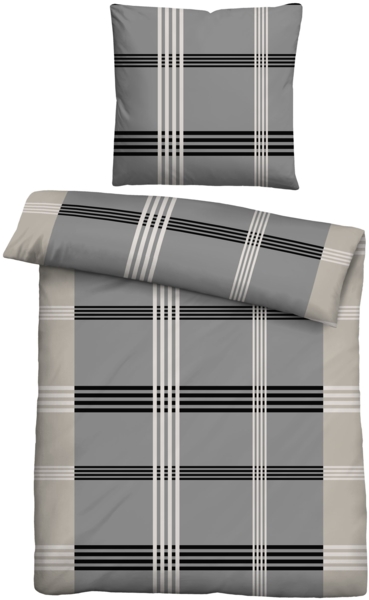 Traumhaft schlafen - Castell - Markenbettwäsche Baumwoll Renforce Bettwäsche 0040563 KARO-STREIFEN, sturmgrau, 1x 155x220 cm + 1x 80x80 cm