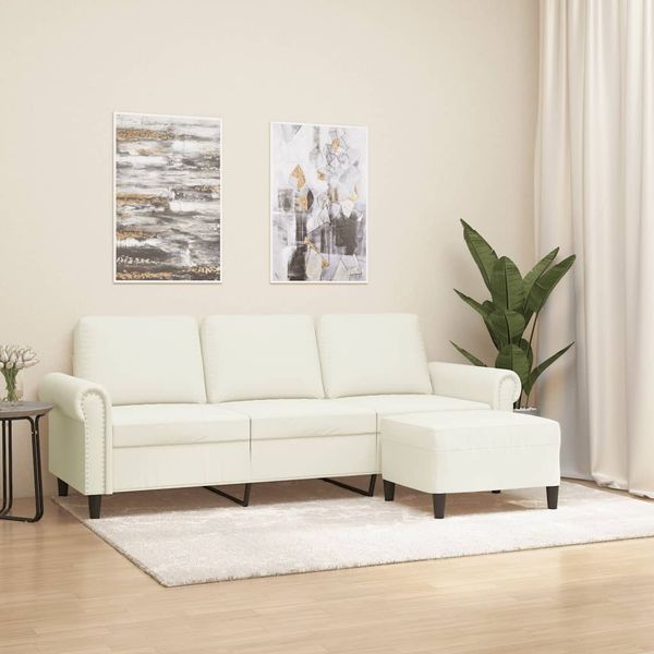 vidaXL 3-Sitzer-Sofa mit Hocker Creme 180 cm Samt 3201223