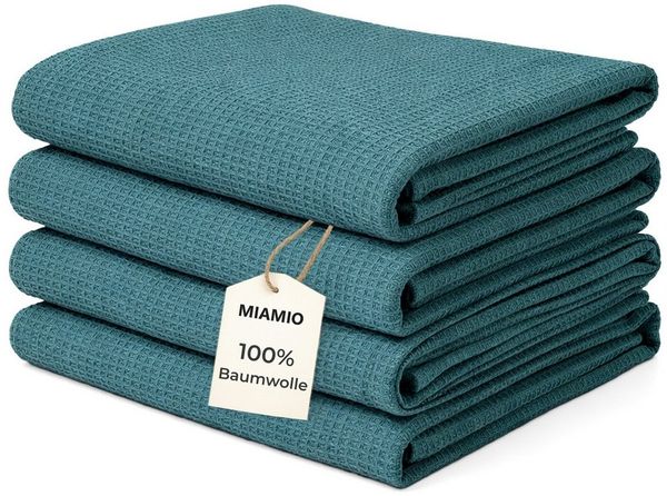 MiaMio Geschirrtuch Geschirrtücher Baumwolle 4er Set 65x47 cm Waffelstruktur Dunkelgrün, (Set, 4-tlg), Waffelstruktur, 65 x 47 cm