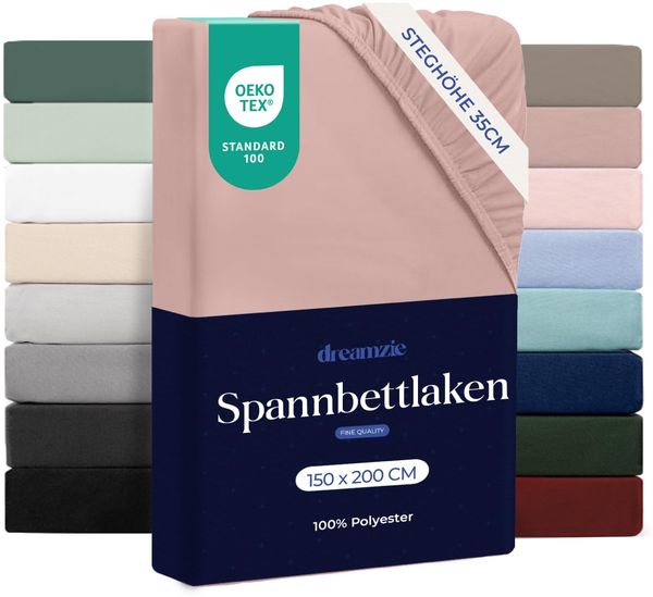 Dreamzie - Spannbettlaken 150x200 | Mikrofaser Weich - Für Dicke Matratzen - Oeko-Tex | Komfort, Atmungsaktivität, Pflegeleicht - Puderrosa