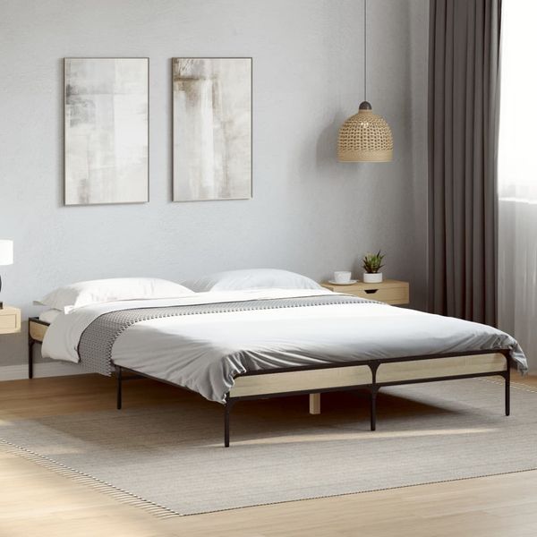 vidaXL Bettgestell Sonoma-Eiche 120x200 cm Holzwerkstoff und Metall 845022