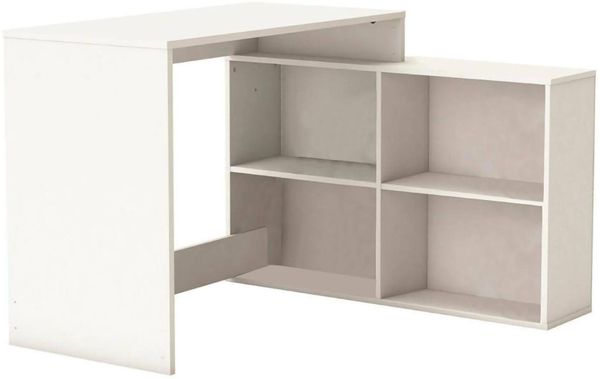 Dmora Schreibtisch Kyarr, Mehrzweckschreibtisch, Bürotisch für PC, Eckschreibtisch, 112x101 h77 cm, Mattweiß