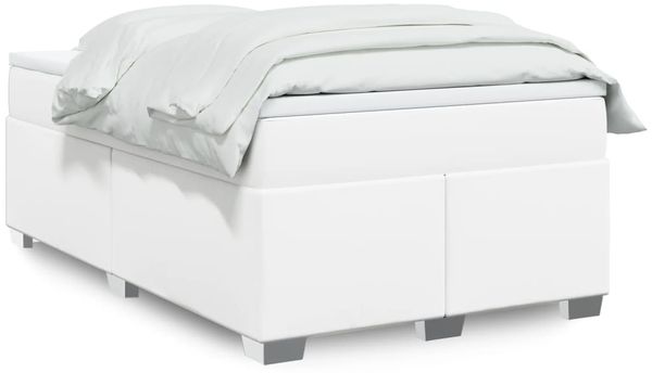 vidaXL Boxspringbett mit Matratze Weiß 120x200 cm Kunstleder 3285206