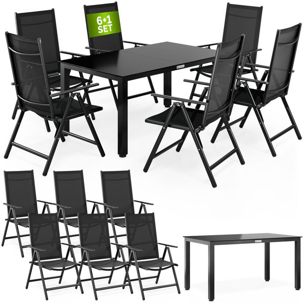 Casaria 'Bern' Garten-Essgruppe, Tisch & 6 Stühle mit verstellbarer Rückenlehne, Schwarz