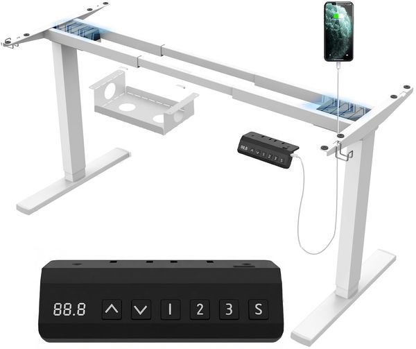 JUMMICO Dual-Motor Tischgestell Höhenverstellbar mit USB-Buchse und Kabelwanne, Elektrisch Höhenverstellbarer Schreibtisch Gestell mit Sitz-Steh-Erinnerungs und Rollen Wolkenweiß