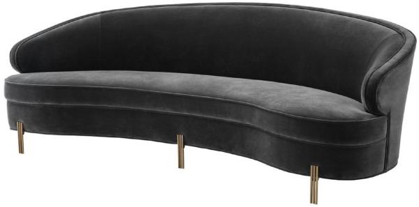 Casa Padrino Luxus Samt Sofa Dunkelgrau / Messingfarben 230 x 103 x H. 78 cm