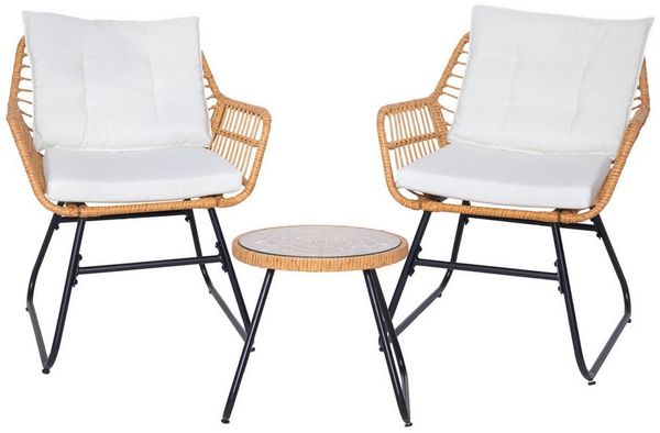 SVITA Balkonset AMALFI, Rattan, Outdoor, Sitzgruppe, Natur / Creme