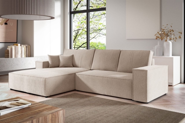 Ecksofa Schlafsofa LEVIO Stoff ARAGON Creme Ottomane Links