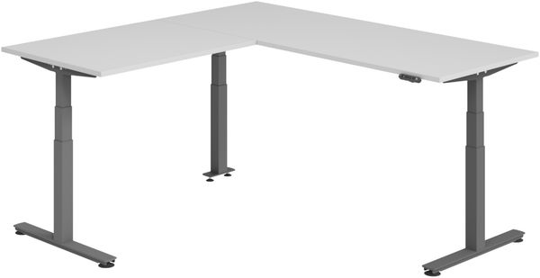 bümö Eckschreibtisch elektrisch höhenverstellbar L-Form: 200x200 cm in grau, Gestell graphit - Stehschreibtisch mit Memory-Steuerung, elektrischer XXL Schreibtisch für die Ecke, XDSMW-2012-5-G