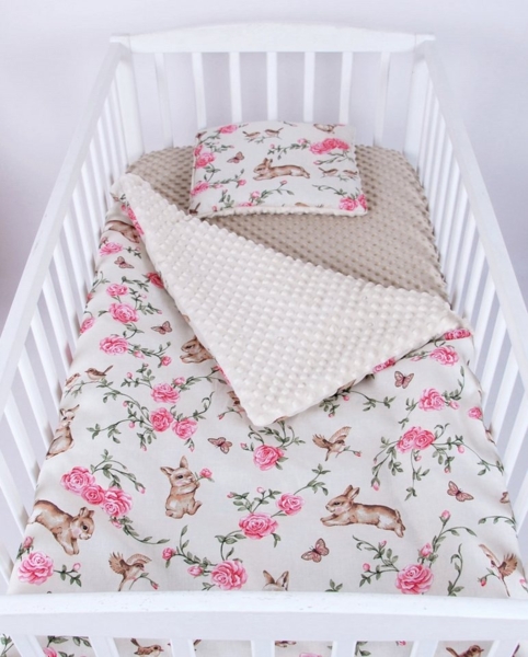 Babydecke BABYLUX Babydecke Krabbeldecke MINKY Kuscheldecke 75x100 cm+KISSEN, BabyLux, K140 - Zauberhafte Rosenhüpfer Bild 1