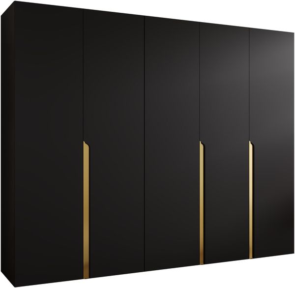 Kleiderschrank Veluna I 250 (Farbe: Schwarz / Schwarz + Gold)
