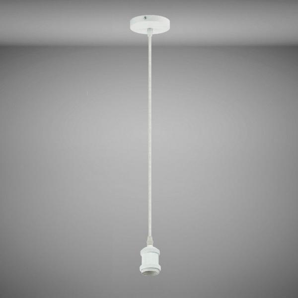 TRANGO Pendelleuchte, 9000W moderne E27 Lampenaufhängung *JACOB* Hängeleuchte I Hängelampe I Deckenbeleuchtung I Lampenfassung I Lampen-Aufhängung in Weiß, inkl. Schraubring & ca. 110cm Textilkabel, industriell Pendellampe