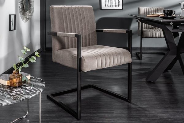 riess-ambiente Freischwinger BIG ASTON taupe / schwarz, Esszimmer · Microfaser · Armlehne · Federkern · Industrial