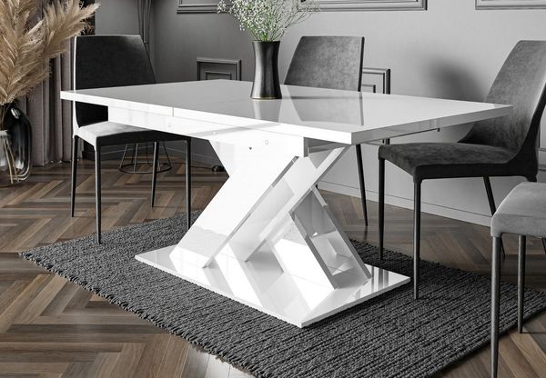 Home Collective Esstisch ausziehbar Tisch Küchentisch Esszimmertisch Ausziehtisch (Esszimmer Küche Wohnzimmer Esstisch erweiterbar), modernes Design mit X-Gestell, 140-180 x 80 cm Weiß glänzend