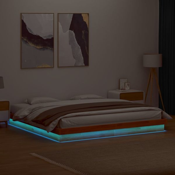 vidaXL Massivholzbett mit LED-Beleuchtung Wachsbraun 200x200 cm Kiefer 844418