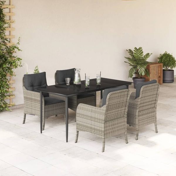 vidaXL 5-tlg. Garten-Essgruppe mit Kissen Hellgrau Poly Rattan 3211993