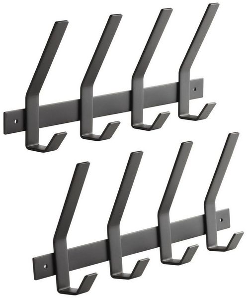 SO-TECH® Garderobenleiste Hakenleiste Blackline ALBA schwarz pulverbeschichteter Stahl (Spar-Set, 2 St), Breite 345 mm mit 4 Doppelhaken groß, inkl. Befestigungsset
