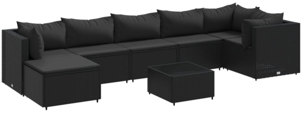 vidaXL 8-tlg. Garten-Lounge-Set mit Kissen Schwarz Poly Rattan 3308235