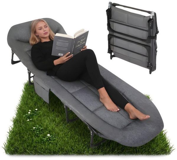 Norvéa Home Relaxliege Klappbare Gartenliege Relaxliege 191x68 cm mit Kissen 200 kg, 6-fach verstellbar, faltbar, bis 200 kg, mit Kissen