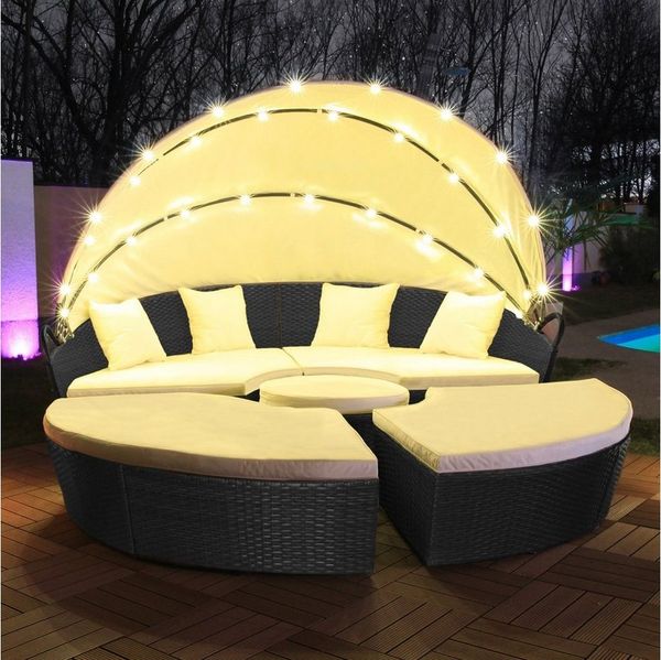 Swing&Harmonie Gartenlounge-Set LED - Sonneninsel Rattan Lounge Polyrattan Sitzgruppe, (Liege Insel), inkl. Abdeckcover