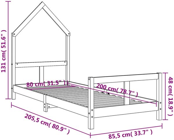 vidaXL Kinderbett 80x200 cm Massivholz Kiefer 834564 Bild 9