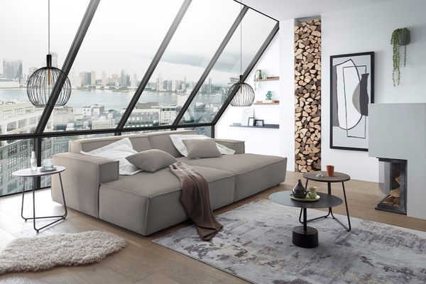 KAWOLA Big Sofa SAMU Feincord grau 72 x 168 x 256 cm