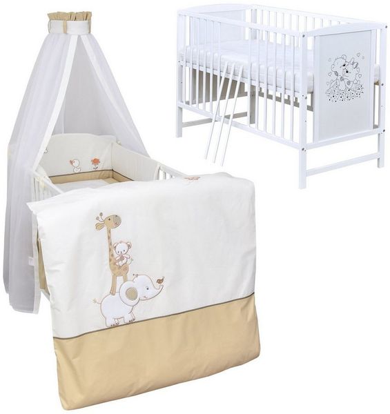 Baby-Delux Komplettbett Babybett Mia Komplettset, 10-tlg, Kinderbett 60x120 cm weiß, Bettset verschiedene Designs