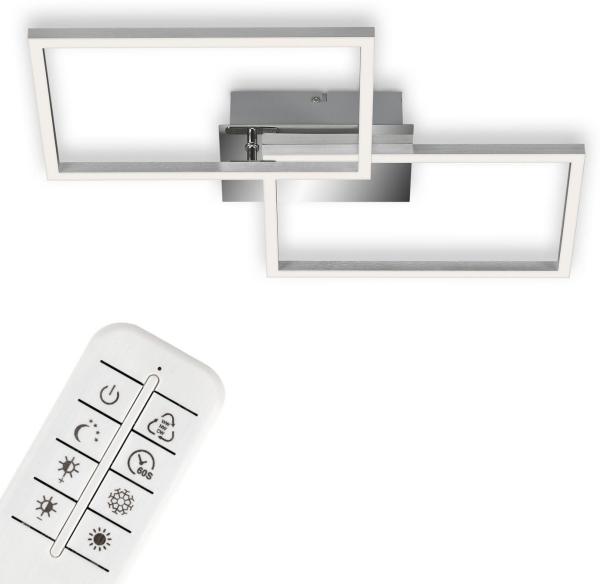 BRILONER - LED Deckenlampe mit Fernbedienung, dimmbar, einstellbar von warmweiß bis neutralweiß, LED Lampe, Deckenleuchte, Wohnzimmerlampe, Schlafzimmerlampe, Küchenlampe, 50 x 38,8 x 7,8 cm, Chrom-Alu