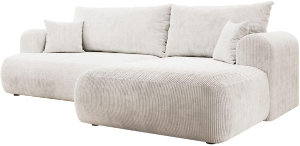 Selsey Ecksofa Rechts mit Schlaffunktion und Bettkasten 142x210 cm Weiß Bonellfederkern, Abnehmbare Kissen Modular 4er Couch Schlafsofa Kleines Sofa für Wohnzimmer/Schlafzimmer