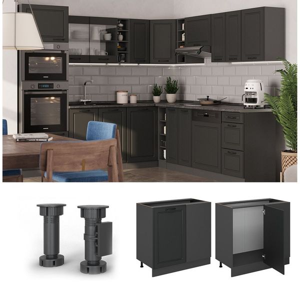 Eckunterschrank R-Line Anthrazit Landhaus 86 cm ohne Arbeitsplatte Vicco Bild 2