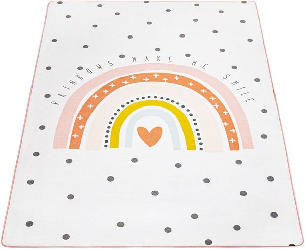 Paco Home Kinderteppich Chicos 552, rechteckig, Höhe: 2 mm, Flachgewebe, niedlich, Kinder Design, Motiv Regenbogen, Pastell-Farben