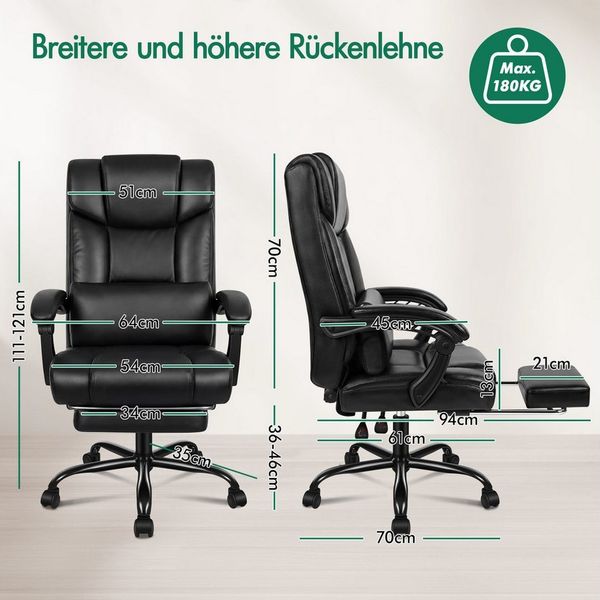 ALFORDSON Bürostuhl ergonomisch mit hoher Rückenlehne, 150°-Neigung Fußstütze Drehstuhl (1 St), Chefsessel, Gaming&Office Polsterstuhl