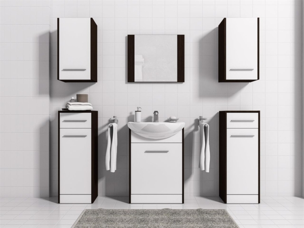 Badmöbel Set 7-Tlg Wenge / Weiss matt PERM Nr. 4 inkl. Waschtisch