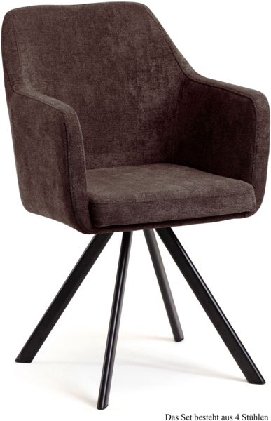 Armlehnstuhl drehbar (4er-Set) Devka 57x87x60 Schwarz/Braun