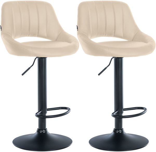 CLP 2er Set Barhocker Milet Kunstleder höhenverstellbar drehbar mit Rückenlehnen,creme Metall matt schwarz