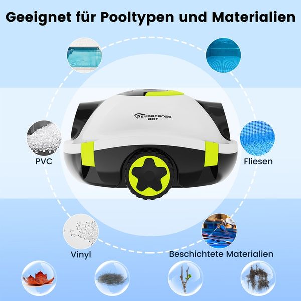 EVERCROSS BOT Y10 Poolroboter, 100Min Akkulaufzeit, Bis zu 120m², Doppelmotorantrieb, Selbsteinparkfunktion, 180μm Filter, IPX8 (Weiß) Bild 4