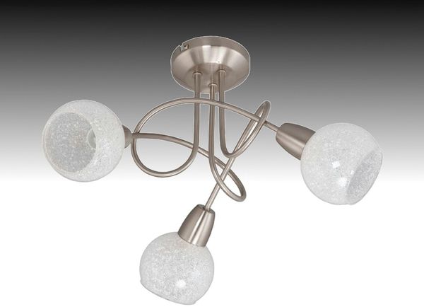 TRANGO LED Deckenleuchte, 3-flammig 2076-SD LED Deckenleuchte *OLIA* inkl. 3x3-Stufen dimmbar LED Leuchtmittel 3000K warmweiß I Deckenlampe in Edelstahl-Optik mit Design Glas mit Eiskristall-Dekor, Deckenstrahler, Wohnzimmer Lampe, Spots