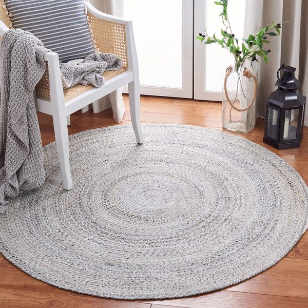 SAFAVIEH Zeitgenössische Teppich für Wohnzimmer, Esszimmer, Schlafzimmer - Maschinenwaschbar und Umkehrbar - Braided Collection, Kurzer Flor, Grau, 91 X 91 cm