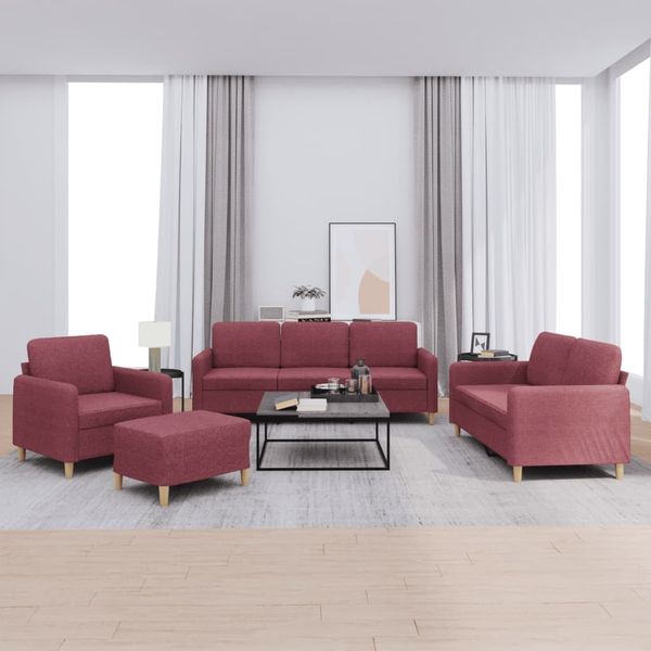 vidaXL 4-tlg. Sofagarnitur mit Kissen Weinrot Stoff 3202068